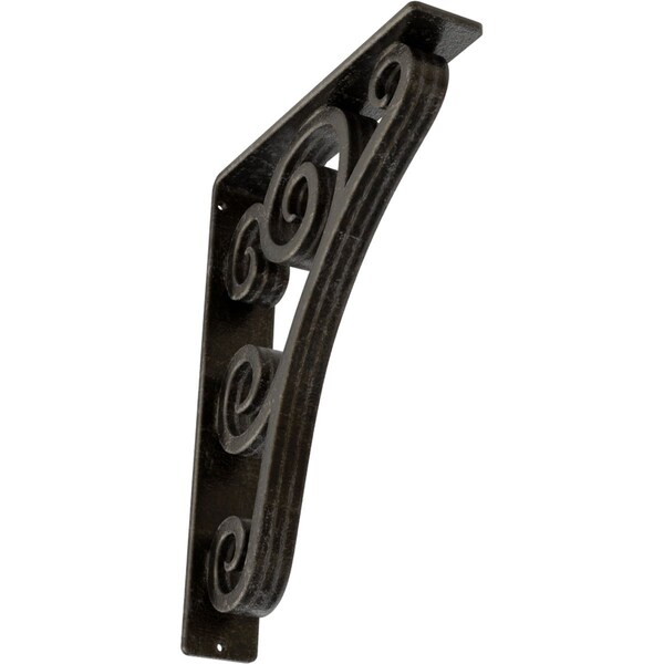 Ekena Millwork Tristan Wrought Iron Bracket, (Triple center brace), Antiqued Warm Silver 2"W x 10"D x 12"H BKTM02X10X12TTNAWS - main